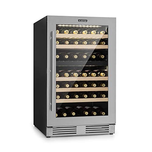 Klarstein Vinovilla Duo 79 Nevera para vinos - 59,5 cm, 189 litros, 79 botellas, independiente o empotrado, Eficiencia energética A, 2 zonas de refrigeración, iluminación LED, Acero inoxidable