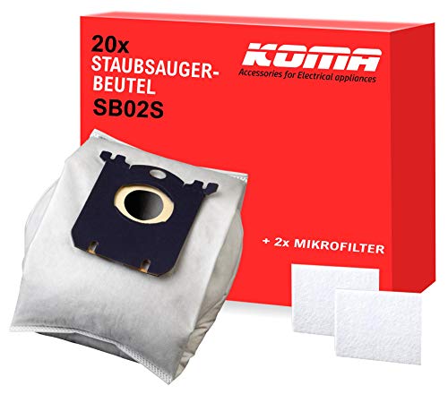 Koma SB02S - 20 bolsas de aspiradora para AEG, Electrolux, Philips, Zanussi | accesorios compatibles con SWIRL PH86 / PH96