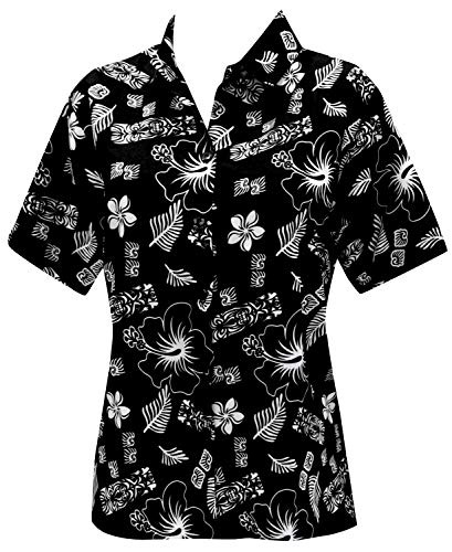 LA LEELA Hawaiian Short Sleeve Women's Shirt Casual Beach Party Button Down to The Printed Aloha Halloween Negro_X84 XL - ES Tamaño :- 48-50