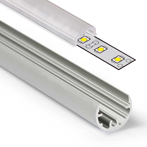 LED-Gigant PEN - Perfil de aluminio para tiras de led (2 m, con cubierta de riel satinado, difusor, semitransparente, con tapas y soportes)