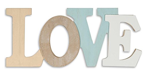 levandeo Letras 3D Love 30 x 13 cm, madera, color azul y blanco natural, letras decorativas