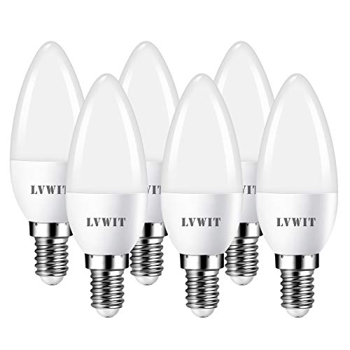 LVWIT Bombillas LED Vela E14 (Casquillo Fino) - 5W equivalente a 40W, 470 lúmenes, Color blanco frío 6500K, No regulable - Pack de 6 Unidades. (View amazon detail page)