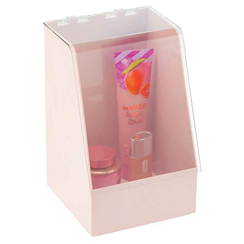 mDesign Caja organizadora con tapa – Vitrina pequeña de plástico para guardar cosméticos y productos de belleza – Organizador de maquillaje para laca de uñas, polvos, etc. – rosa claro/transparente