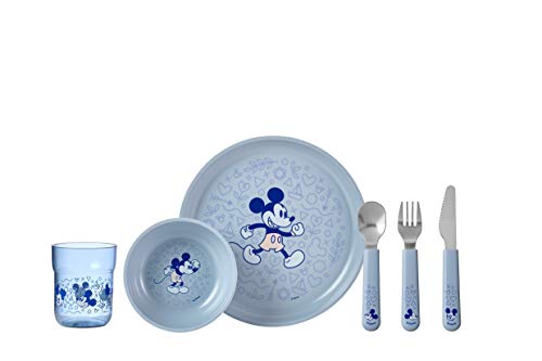 Mepal Juego de vajilla infantil Mio – Mickey Mouse – 6 piezas con plato, cuenco, taza y juego de cubiertos – Regalo ideal para niños – Apto para lavavajillas