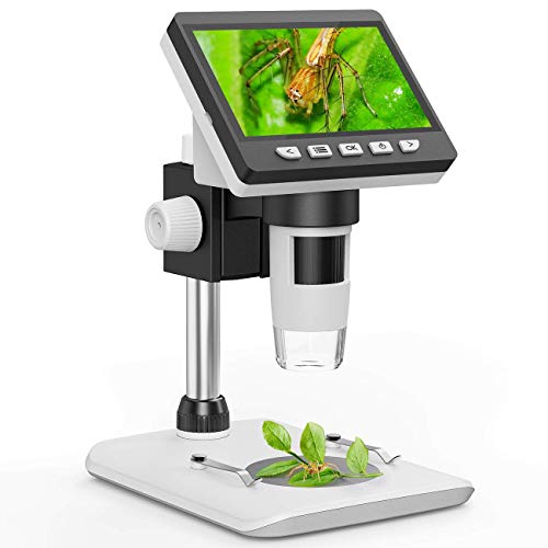Microscopio Digital LCD SKYBASIC de 4.3 Pulgadas, Microscopio de Aumento 50X-1000X, HD 1080P 2.0 Megapíxeles, Microscopio Innovador con 8 LED Ajustables y Batería Recargable de 2600 mAh