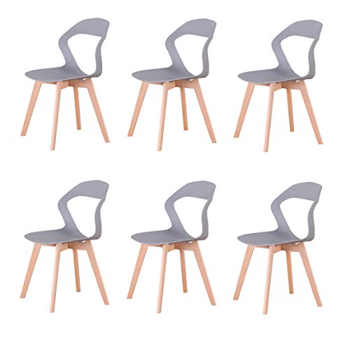 N/A juego de 6 sillas modernas de plástico de estilo nórdico en una variedad de colores para su uso en salas de estar, comedores, oficinas, salas de reuniones y comedores (gris-6)