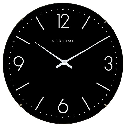 NeXtime Reloj de pared "BASIC DOME", muy silencioso, redondo, negro, ø 35 cm
