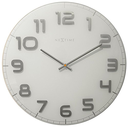 Nextime Reloj de Pared Classy Large, Muy silencioso, en Cristal, Blanco, Redondo, ø 50 cm