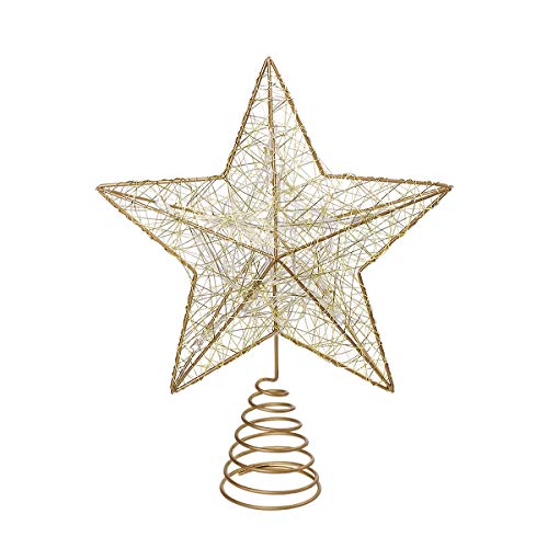 NICEXMAS Estrella para el arbol de Navidad LED Oro Estrella arbol Navidad Adornos Copa del árbol de Navidad decoración para Adornos de árbol de Navidad,operado a batería (Oro)