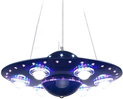 NIUYAO Lámpara Colgante LED para Niño 6 Portalámparas Forma OVNI Estilo Lámparas de Araña Plástico y Acrílico Iluminación Suspensa Lámpara Decorativo Interior -Azul oscuro