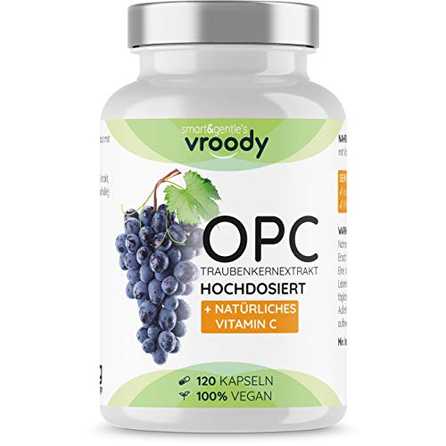 OPC Extracto de semillas de uva de alta dosis con vitamina C natural - 120 cápsulas OPC (4 meses) con acerola, 100% vegano y natural, OPC (95%) de alta dosis, sólo una cápsula al día