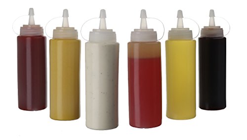 (Pack de 6) Botellas de Plastico Grandes 250 ml con Tapas de Rosca – Dispensadores Rellenables para Ketchup Mostaza Vinagre Salsas Aceite– Set de Botes Transparentes Sin BPA a Granel Para Cocina