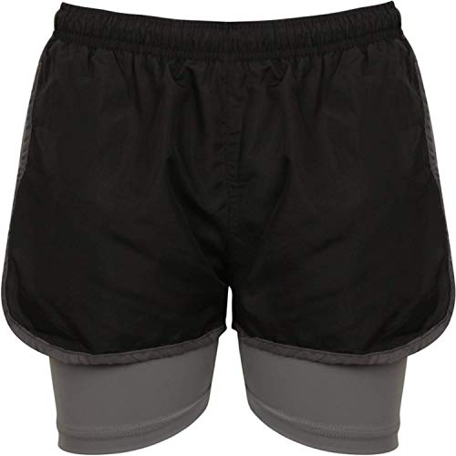 Pantalones cortos 2 en 1 para hacer deporte, transpirables, para mujer negro/gris 44