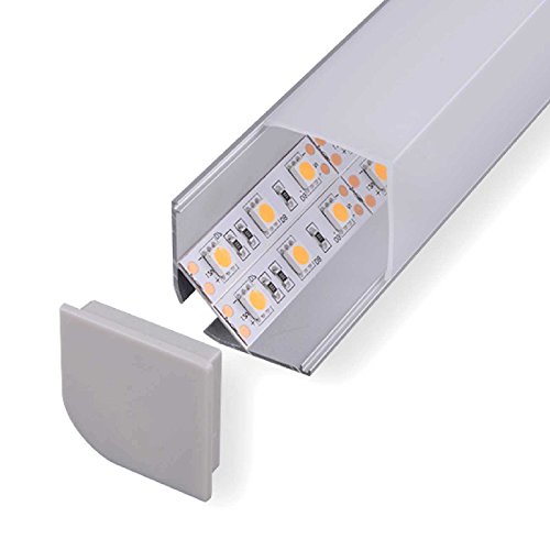Perfil de aluminio PALA (PA) de 2 m, perfil de aluminio anodizado para tiras de LED, juego con carril de cubierta blanco lechoso (ópalo) con soportes de montaje y tapas (2 metros de clic lechoso)