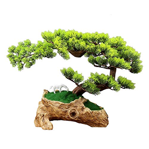 Plantas Artificiales Cypress Bonsai en la base de tallado de la raíz emular simulación decorativa árbol artificial fake plantas blanco cerámico escultura escultura adornos zen escritorio decoración de