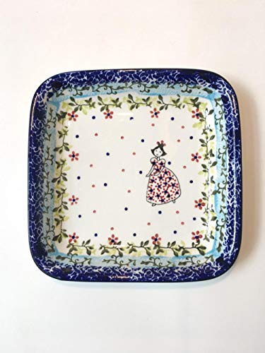 PlatosVajilla porcelana polaca pintada a mano bajo vidriado plato de cerámica plato cuadrado plato de carne plato de cena occidental puente chica-A