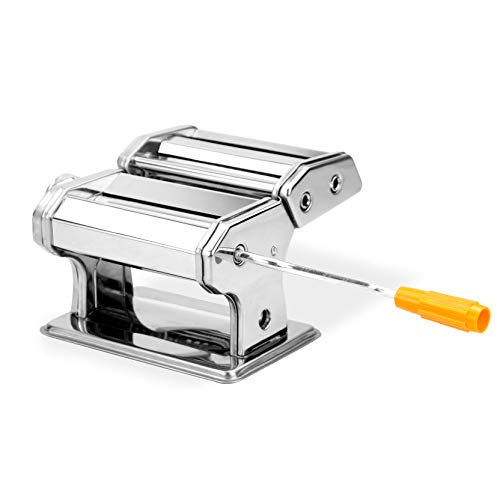Prensa y cortadora manual de pasta | Fabricante de pasta fresca | Batidoras de mano | Máquina de laminado de pasta ajustable | Cortadores de 2 mm y 5 mm | Abrazadera de mesa incluida | M&W