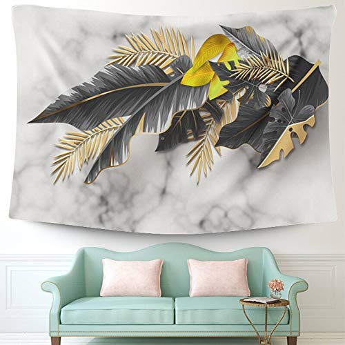 Sala de estar decoración del dormitorio tapiz floral dorado colcha planta tropical impresión de hojas tapiz colgante de pared tapiz de mármol decoración de tela de fondo tapiz de tela A7 150x200cm
