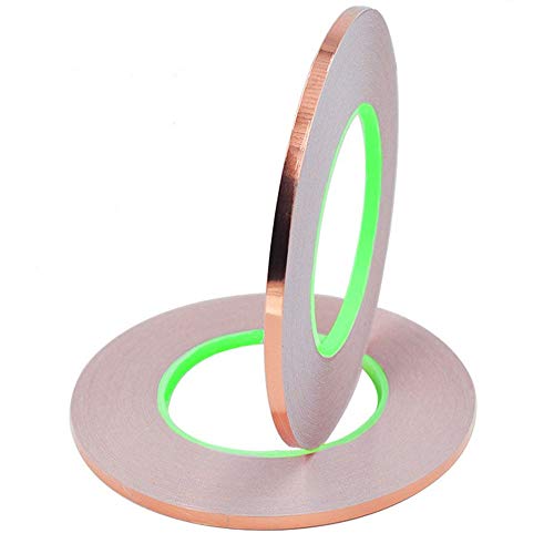 Senven Cinta Adhesiva primera calidad cobre - Conductor doble cara - (50m × 5 mm) × 2 - Blindaje EMI y RF, circuitos papel, soldadura, reparaciones eléctricas, Repelente de babosas - Paquete de 2