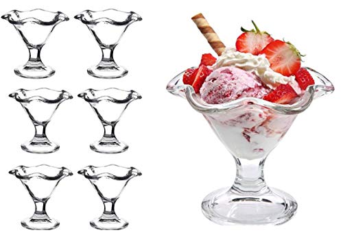 Set de 6 copas de helado de cristal de 13x10cm. copas para postre vajilla helado vasos yogur. vasos para postres