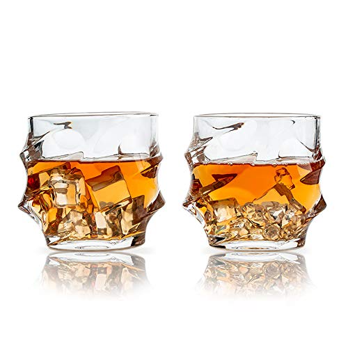 SkySnow® Vasos de Whisky, Juego de 2 Vaso de Vidrio Transparente Sin Plomo, Vasos de Vaso únicos Perfectos para Batidoras de Ron Baileys Vodka Gin