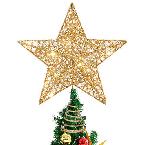 STOBOK - Decoración para punta de árbol de Navidad con diseño de estrella luminosa, 25 x 30 cm (color dorado)