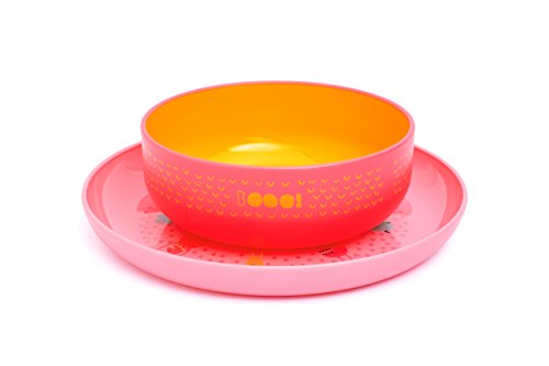 Suavinex - Set Vajilla Bebé Bowl + Plato Infantil BOOO. Apto Para Microondas y Lavavajillas, Color Rosa