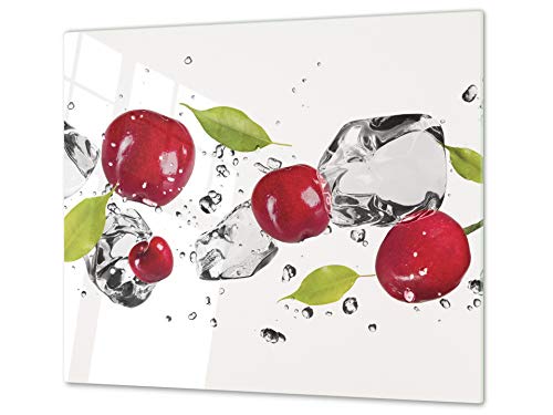 Tabla de cocina de vidrio templado - Tabla de cortar de cristal resistente – Cubre Vitro Decorativo – UNA PIEZA (60 x 52 cm) o DOS PIEZAS (30 x 52 cm); D07H Frutas y verduras