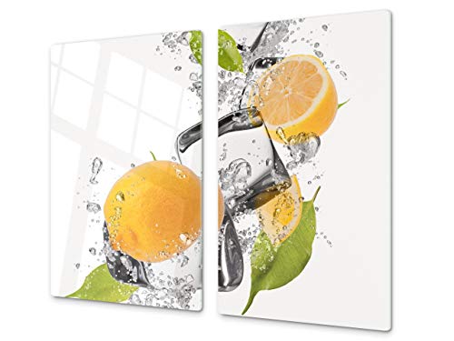 Tabla de cocina de vidrio templado - Tabla de cortar de cristal resistente – Cubre Vitro Decorativo – UNA PIEZA (60 x 52 cm) o DOS PIEZAS (30 x 52 cm); D07F Frutas y verduras