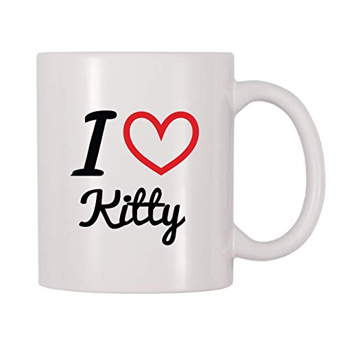 Taza de café con nombre personalizado de I Love Kitty (11 oz)