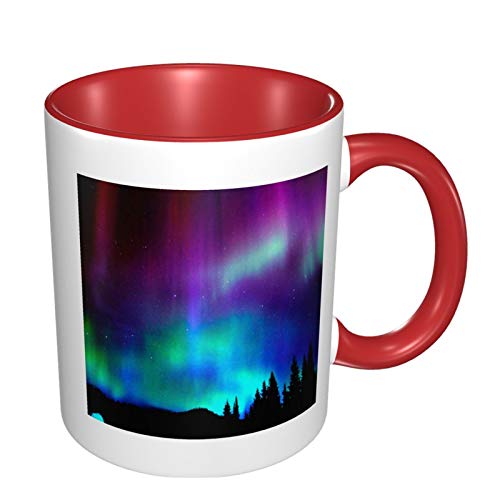 Taza de café de cerámica de 325 ml, taza de café o té, cumpleaños, festival, Navidad, aurora boreal, color rojo, talla única