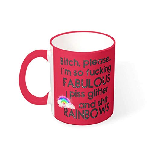 Taza de cerámica, diseño retro con texto en alemán "Hündin Bitte Rainbow Arcoris", 330 ml, color rojo