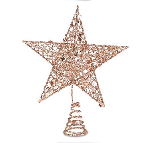 Topper de árbol de Navidad con brillo 20cm Árbol de Navidad Estrella Estrella de alambre de metal Copa de árbol Navidad Topper de estrella Estrella Rosa brillante Estrella de brillo dorado para árbol