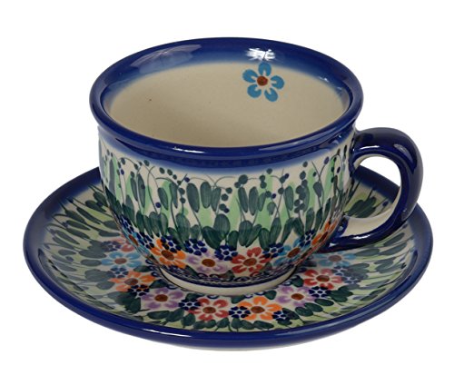 Tradicional polaco Pottery, de cerámica artesanal taza y platillo 210 ml, Boleslawiec estilo patrón, f.101 Daisy collection
