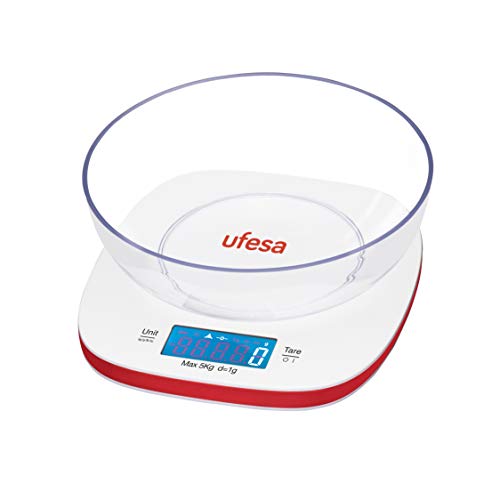 Ufesa BC1450 - Báscula de cocina Digital, Gran bol de Plástico, 5kg