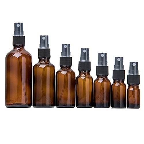 ulofpc Botellas vacías de Vidrio ámbar (7 Piezas) - Envases rellenables para aceites Esenciales, Productos de Limpieza o aromaterapia