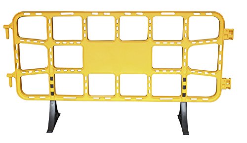 Valla de plástico obra peatonal en color amarillo, valla reforzada con patas extraíbles de 2 metros (1- Valla amarilla)