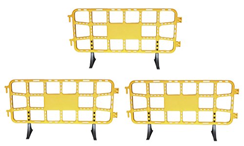 Valla de plástico obra peatonal en color amarillo, valla reforzada con patas extraíbles de 2 metros (3- Vallas amarillas)