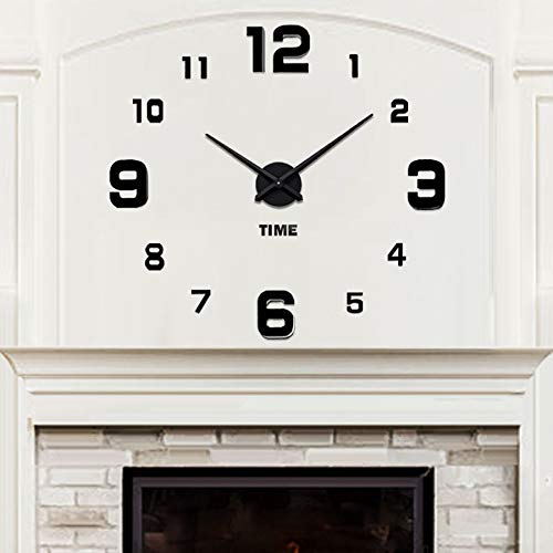 Vangold Reloj silencioso 3D adhesivo efecto cristal para pared, sin marco, tamaño grande, para decorar la oficina o casa, negro-2 años de garantía