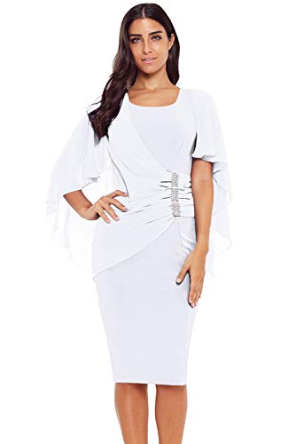 Vestido Mujer Corto - Elegante para Ceremonia y Eventos, Novia o Dama de Honor - para Fiesta Discoteca Moda Baile Model 4 Blanco S