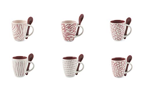 Villa D'Este Home Tivoli 2195487 Aurora - Juego de 6 tazas de café con cuchara, cerámica