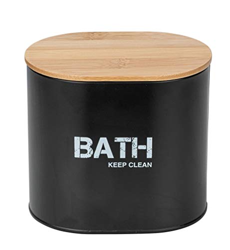 WENKO Caja de baño con tapa Gara, negro - Caja de almacenaje, cesta para el baño, Acero, 14.5 x 13.5 x 10.5 cm, Negro