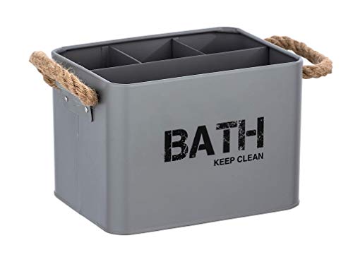 WENKO Caja para el baño Gara con 4 divisiones gris - Caja de almacenaje, cesta para el baño, Acero, 19 x 12.5 x 13 cm, Gris