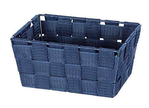 WENKO Cesta Adria mini, long azul oscuro - Cesta de baño, rectangular, tejido de plástico, Polipropileno, 19 x 9 x 14 cm, Azul oscuro