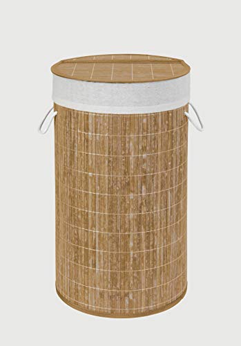WENKO Cesto para la ropa Bamboo redondo marrón - cesta para la ropa Capacidad: 55 l, Bambú, 35 x 60 x 35 cm, natural