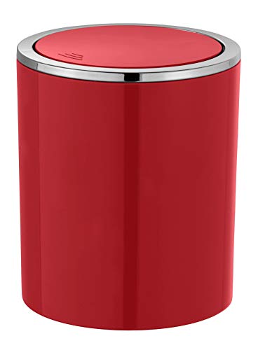 WENKO Cubo con tapa oscilante Inca rojo - Contenedor de basura con tapa oscilante Capacidad: 2 l, Plástico (ABS), 14 x 16.8 x 14 cm, Rojo