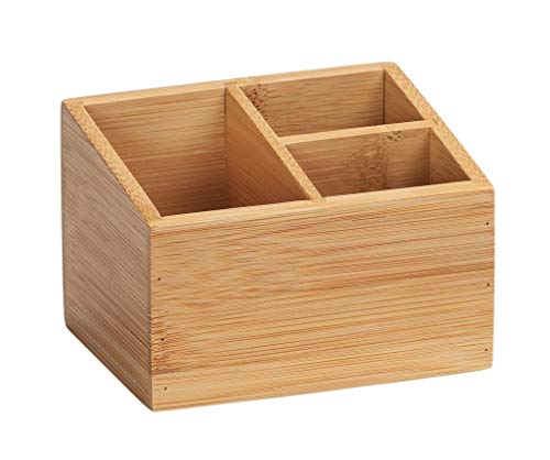 WENKO Organizador de bambú Terra, 3 compartimentos - Caja de almacenaje, cesta para el baño, Bambú, 12 x 8.5 x 9 cm, natural
