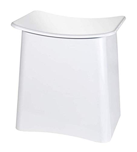 WENKO Taburete Wing blanco - Contenedor para la ropa sucia, taburete para el baño con bolsa extraíble para la ropa Capacidad: 33 l, Plástico (ABS), 45 x 48 x 33 cm, Blanco