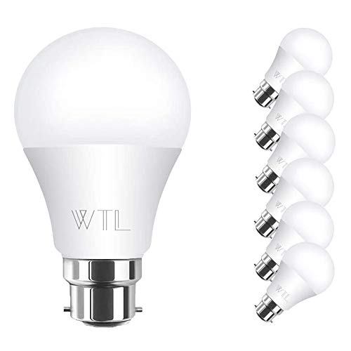 WTL Bombilla LED B22, equivalente a 60 W (9 W), 3000 K blanco suave, 800 lúmenes, intensidad no regulable, 6 unidades