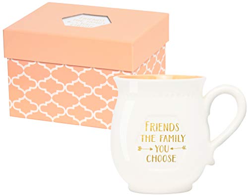 X&O Paper Goods Taza de café de porcelana blanca y naranja "Friends The Family You Choose", 473 ml